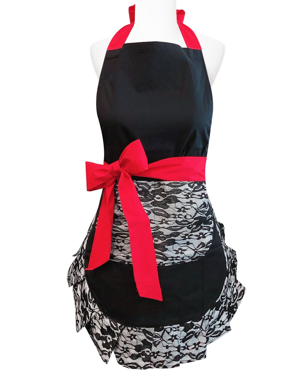 Wrapables Classic Vintage Apron, Stylish Cooking Apron, Mysterious Black Lace